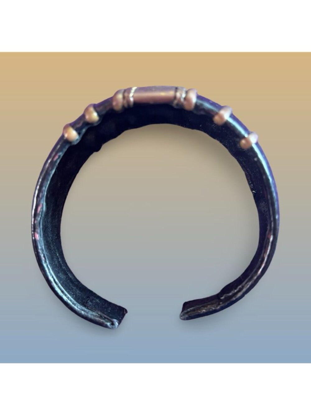 Brass Leather Wide Cuff Bracelet Tribal Inspired Adjustable Open Band Vintage - Picture 3 of 8